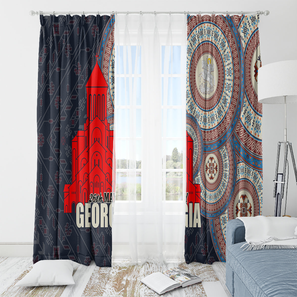 Georgia Independence Day Window Curtain Holy Trinity Cathedral of Tbilisi - Wonder Print Shop
