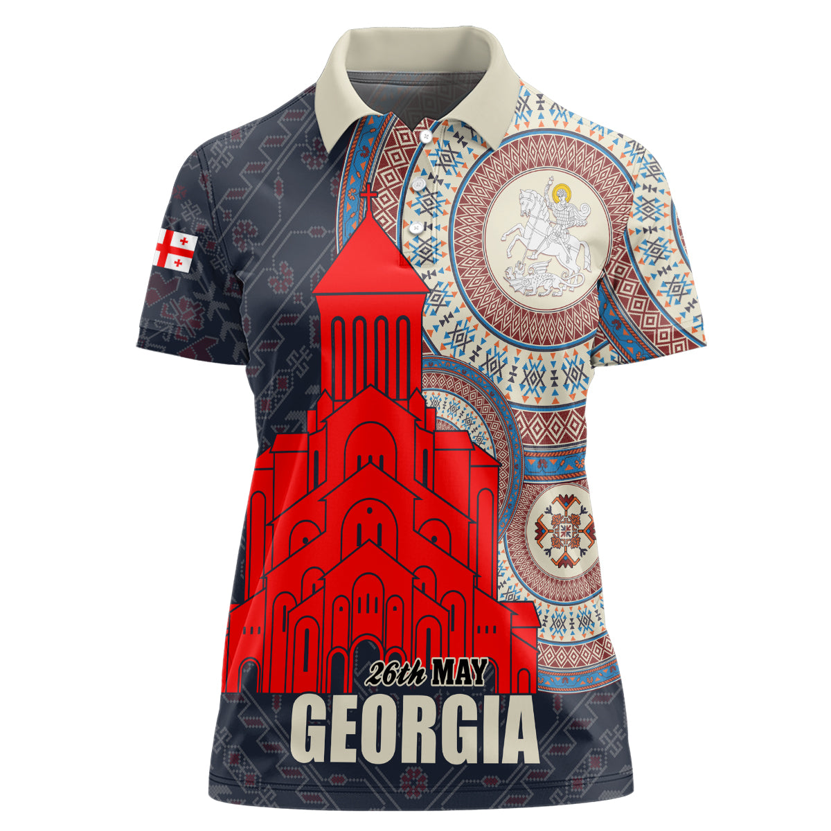 Georgia Independence Day Women Polo Shirt Holy Trinity Cathedral of Tbilisi - Wonder Print Shop