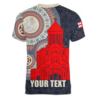 Georgia Independence Day Women V-Neck T-Shirt Holy Trinity Cathedral of Tbilisi - Wonder Print Shop