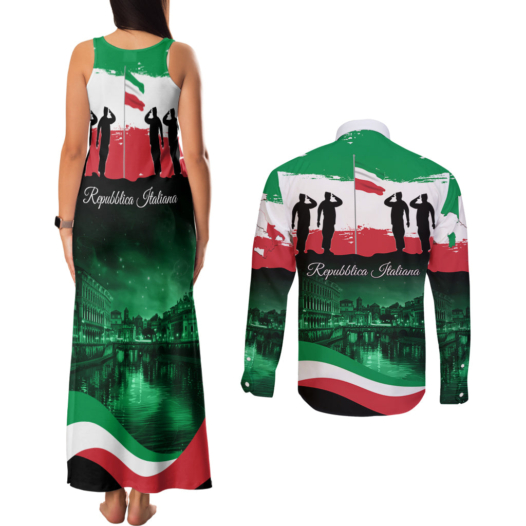 Italy Republic Day Couples Matching Tank Maxi Dress and Long Sleeve Button Shirt Festa della Repubblica - Wonder Print Shop