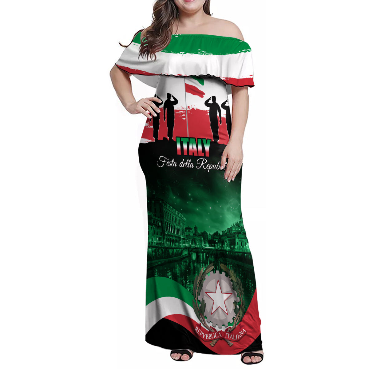 Italy Republic Day Family Matching Off Shoulder Maxi Dress and Hawaiian Shirt Festa della Repubblica - Wonder Print Shop