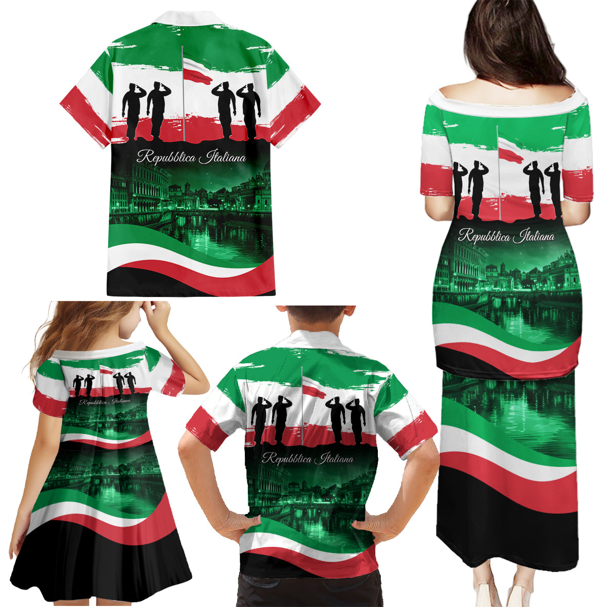 Italy Republic Day Family Matching Puletasi and Hawaiian Shirt Festa della Repubblica - Wonder Print Shop