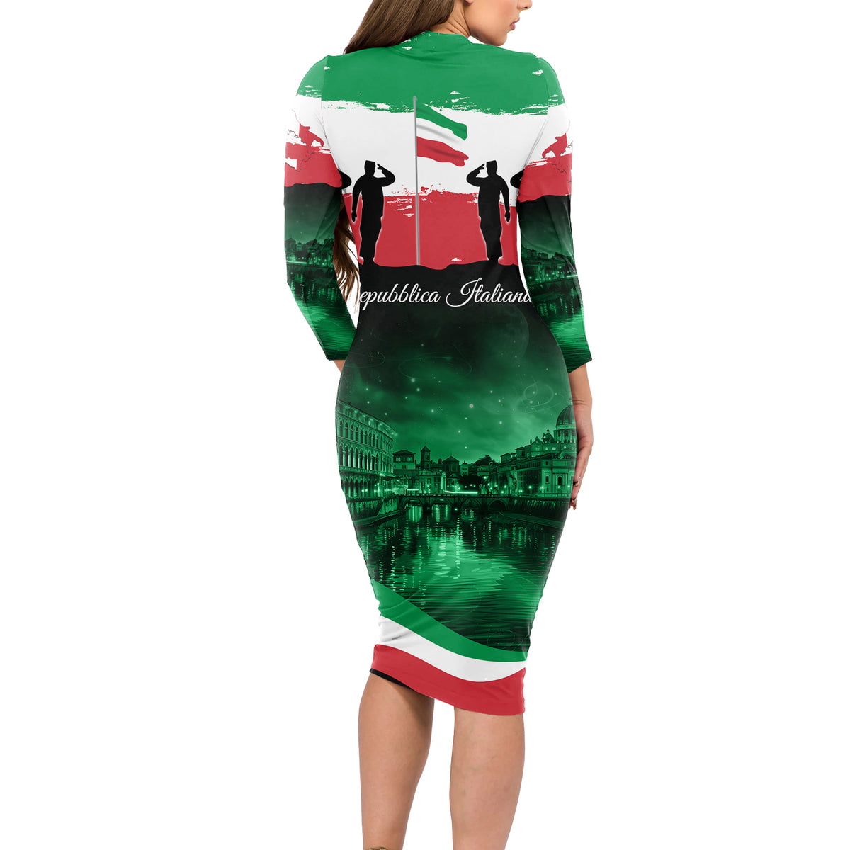 Italy Republic Day Long Sleeve Bodycon Dress Festa della Repubblica - Wonder Print Shop