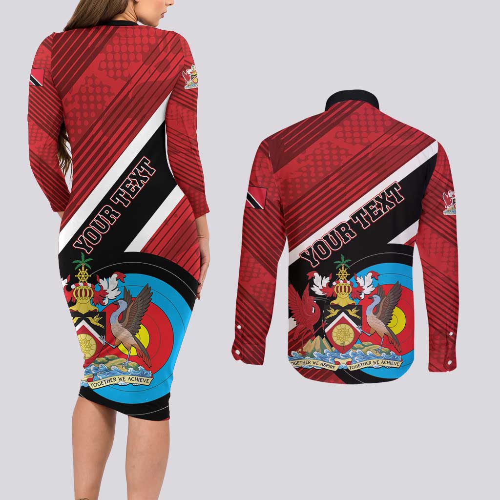 Personalized Trinidad and Tobago Archery Couples Matching Long Sleeve Bodycon Dress and Long Sleeve Button Shirt Archery On The Move
