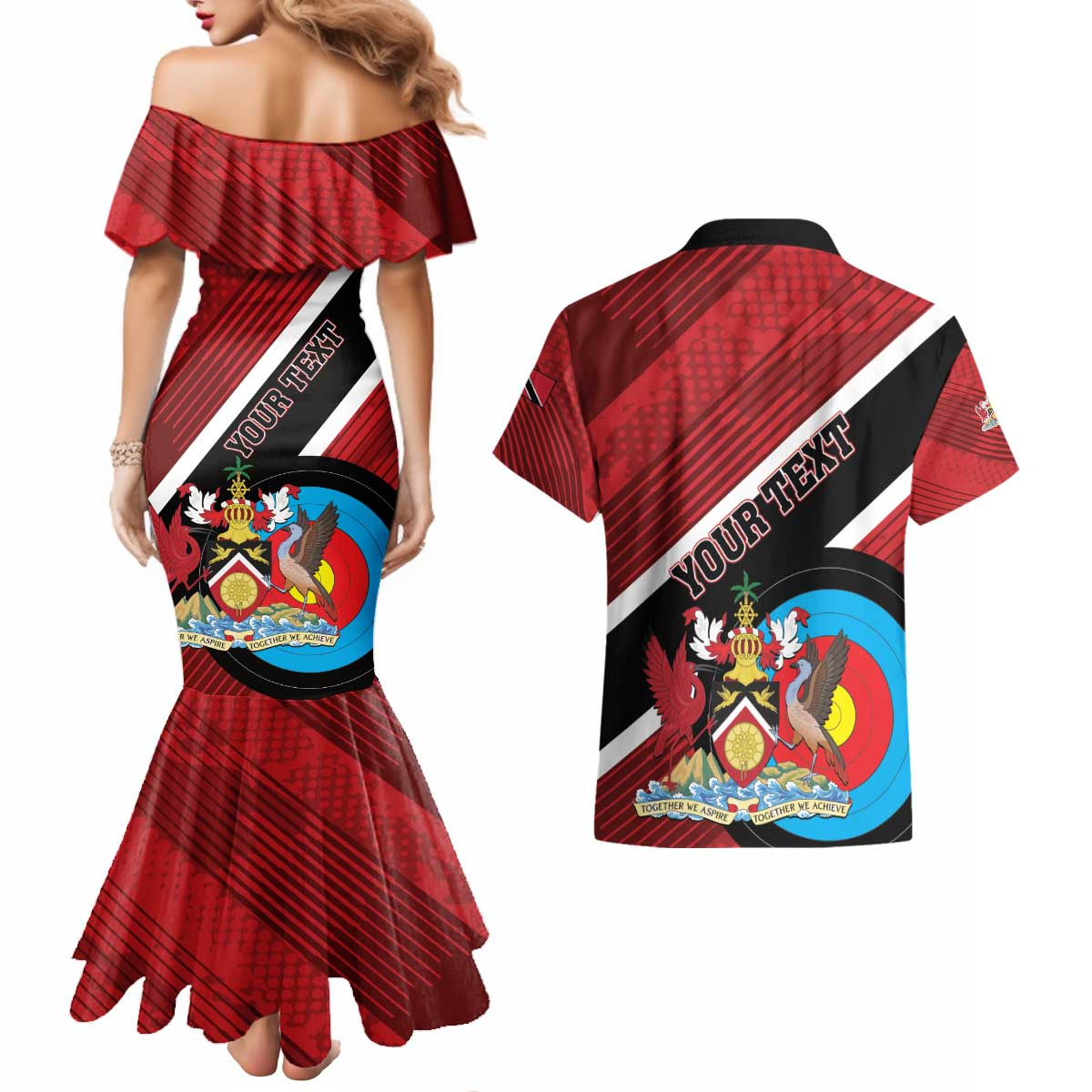 Personalized Trinidad and Tobago Archery Couples Matching Mermaid Dress and Hawaiian Shirt Archery On The Move