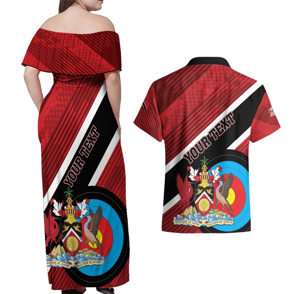 Personalized Trinidad and Tobago Archery Couples Matching Off Shoulder Maxi Dress and Hawaiian Shirt Archery On The Move