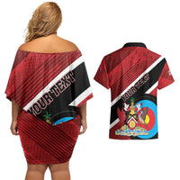 Personalized Trinidad and Tobago Archery Couples Matching Off Shoulder Short Dress and Hawaiian Shirt Archery On The Move