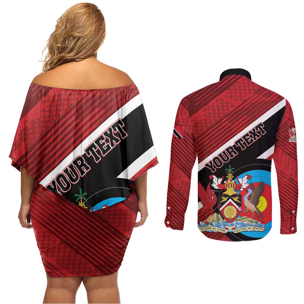 Personalized Trinidad and Tobago Archery Couples Matching Off Shoulder Short Dress and Long Sleeve Button Shirt Archery On The Move