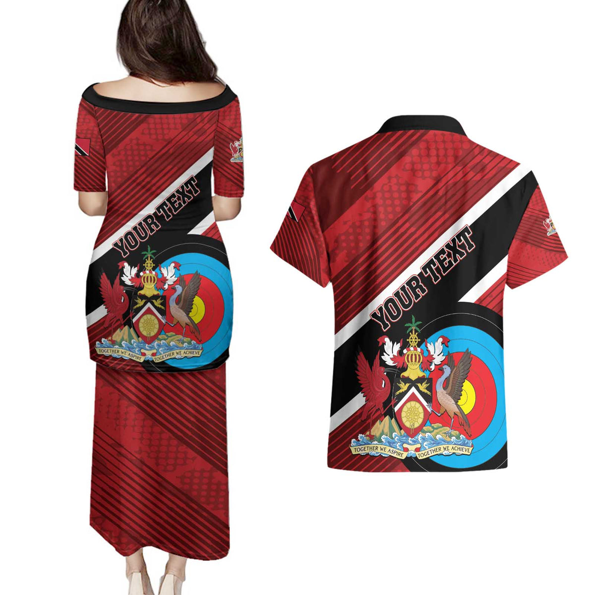 Personalized Trinidad and Tobago Archery Couples Matching Puletasi and Hawaiian Shirt Archery On The Move