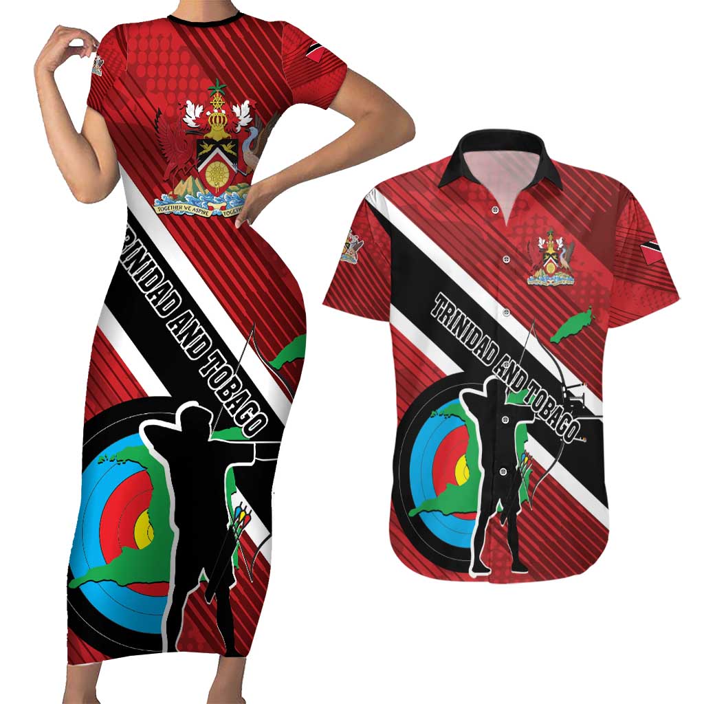 Personalized Trinidad and Tobago Archery Couples Matching Short Sleeve Bodycon Dress and Hawaiian Shirt Archery On The Move