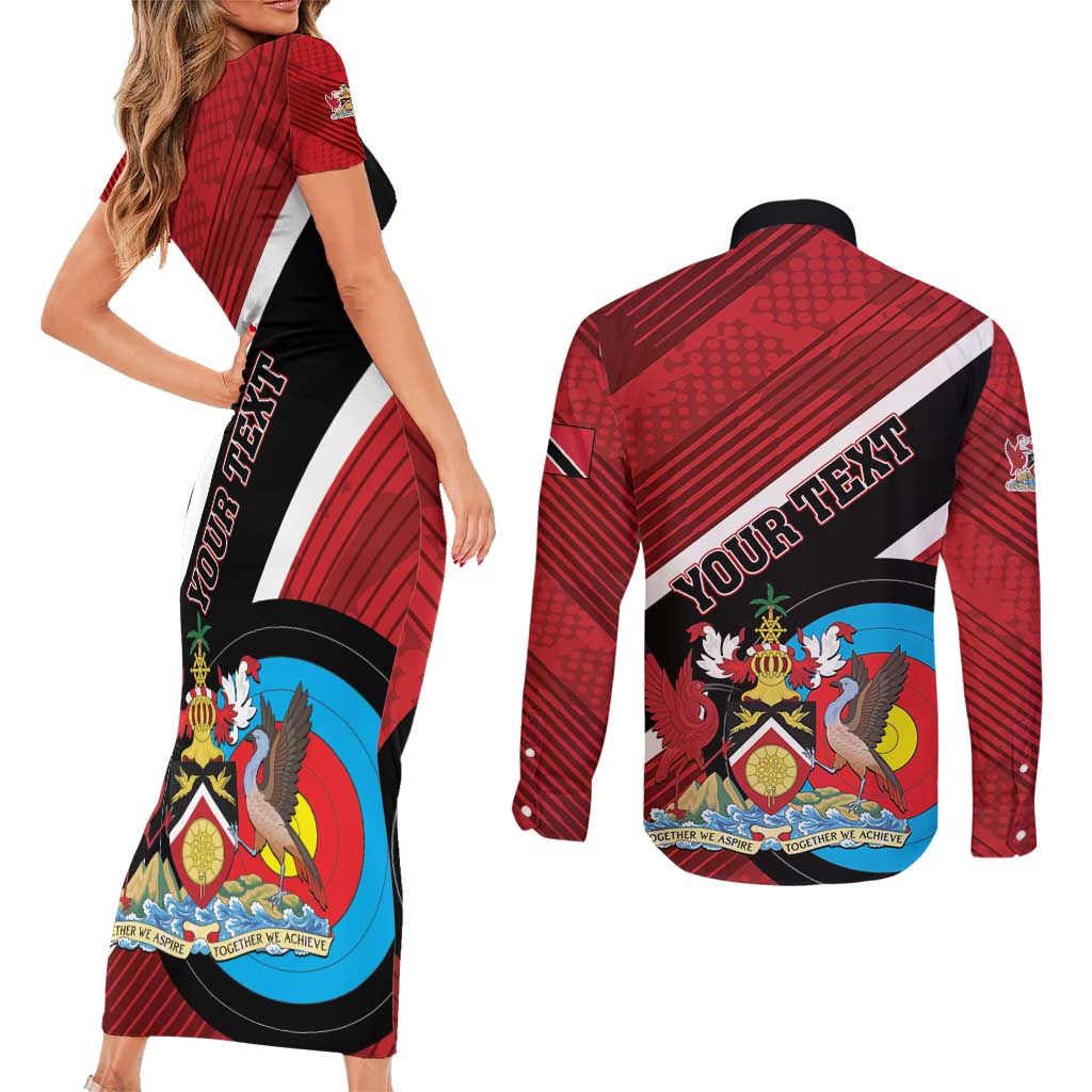 Personalized Trinidad and Tobago Archery Couples Matching Short Sleeve Bodycon Dress and Long Sleeve Button Shirt Archery On The Move