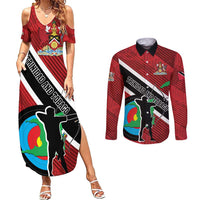 Personalized Trinidad and Tobago Archery Couples Matching Summer Maxi Dress and Long Sleeve Button Shirt Archery On The Move