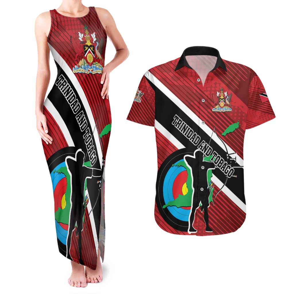Personalized Trinidad and Tobago Archery Couples Matching Tank Maxi Dress and Hawaiian Shirt Archery On The Move