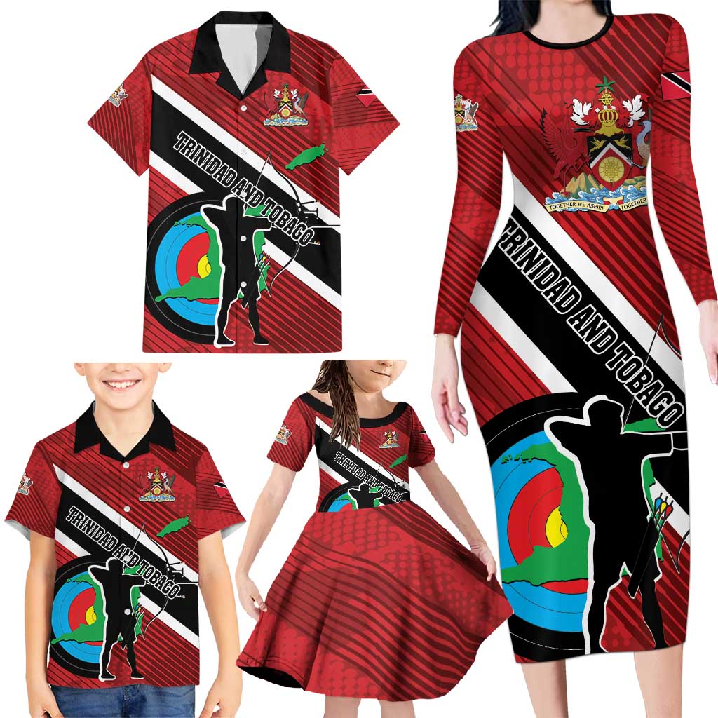 Personalized Trinidad and Tobago Archery Family Matching Long Sleeve Bodycon Dress and Hawaiian Shirt Archery On The Move
