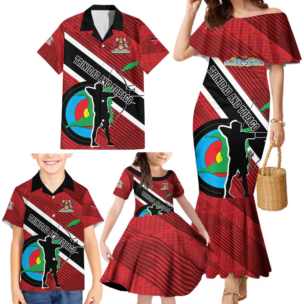 Personalized Trinidad and Tobago Archery Family Matching Mermaid Dress and Hawaiian Shirt Archery On The Move