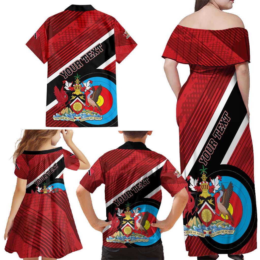 Personalized Trinidad and Tobago Archery Family Matching Off Shoulder Maxi Dress and Hawaiian Shirt Archery On The Move