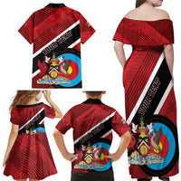 Personalized Trinidad and Tobago Archery Family Matching Off Shoulder Maxi Dress and Hawaiian Shirt Archery On The Move