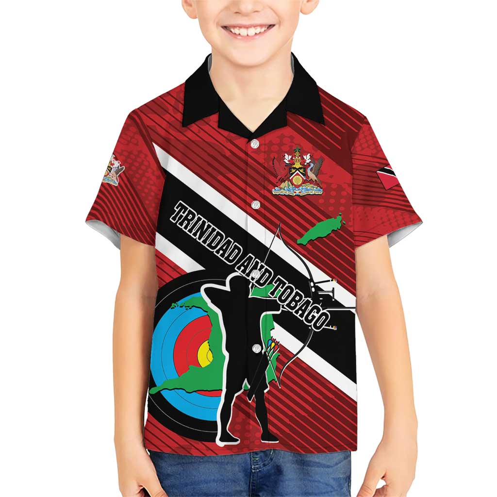 Personalized Trinidad and Tobago Archery Family Matching Short Sleeve Bodycon Dress and Hawaiian Shirt Archery On The Move