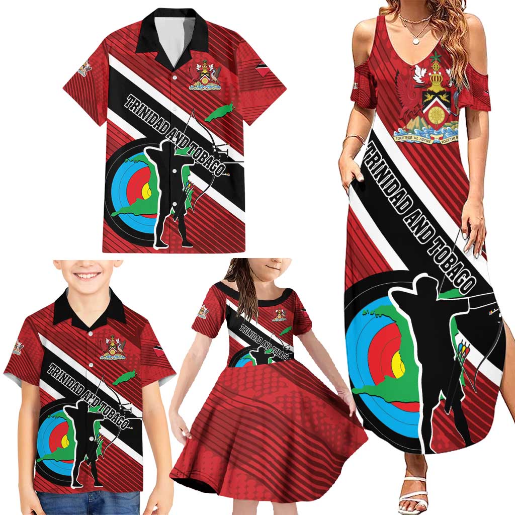 Personalized Trinidad and Tobago Archery Family Matching Summer Maxi Dress and Hawaiian Shirt Archery On The Move