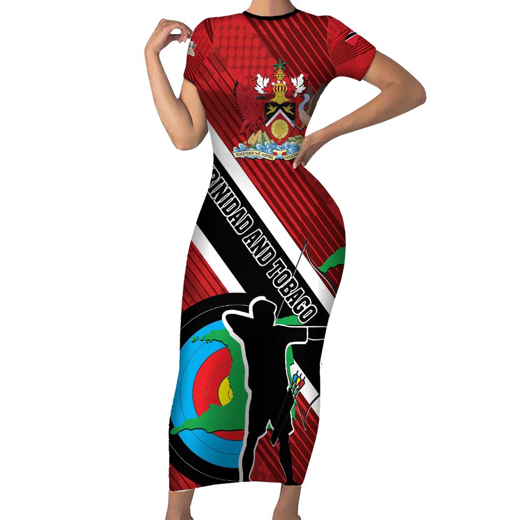 Personalized Trinidad and Tobago Archery Short Sleeve Bodycon Dress Archery On The Move