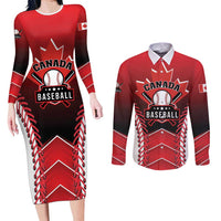 Custom Canada Baseball Couples Matching Long Sleeve Bodycon Dress and Long Sleeve Button Shirt Go Champion The Maple Leaf