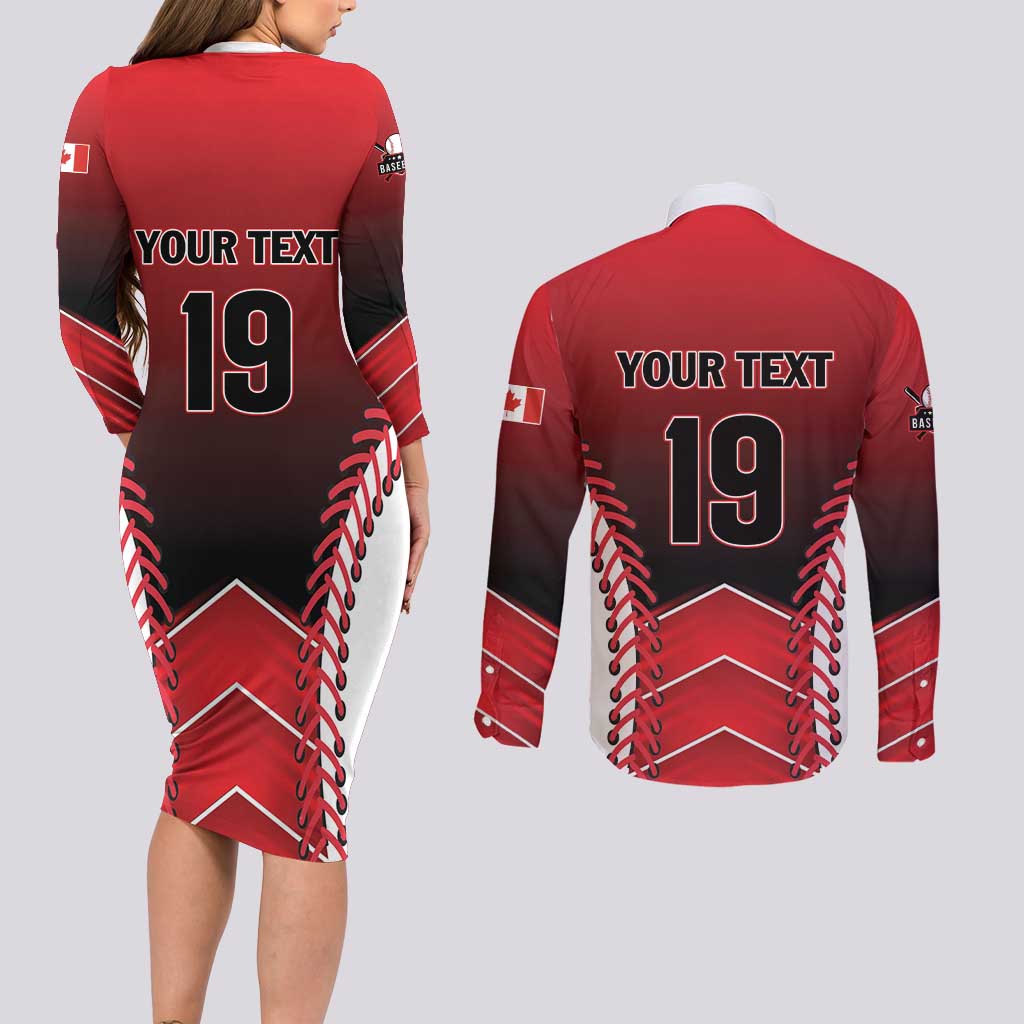 Custom Canada Baseball Couples Matching Long Sleeve Bodycon Dress and Long Sleeve Button Shirt Go Champion The Maple Leaf