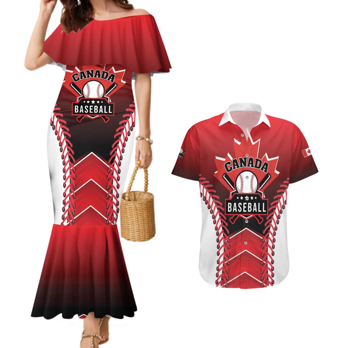Custom Canada Baseball Couples Matching Mermaid Dress and Hawaiian Shirt Go Champion The Maple Leaf