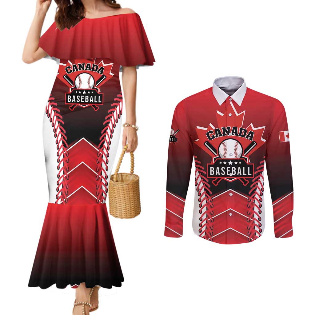 Custom Canada Baseball Couples Matching Mermaid Dress and Long Sleeve Button Shirt Go Champion The Maple Leaf