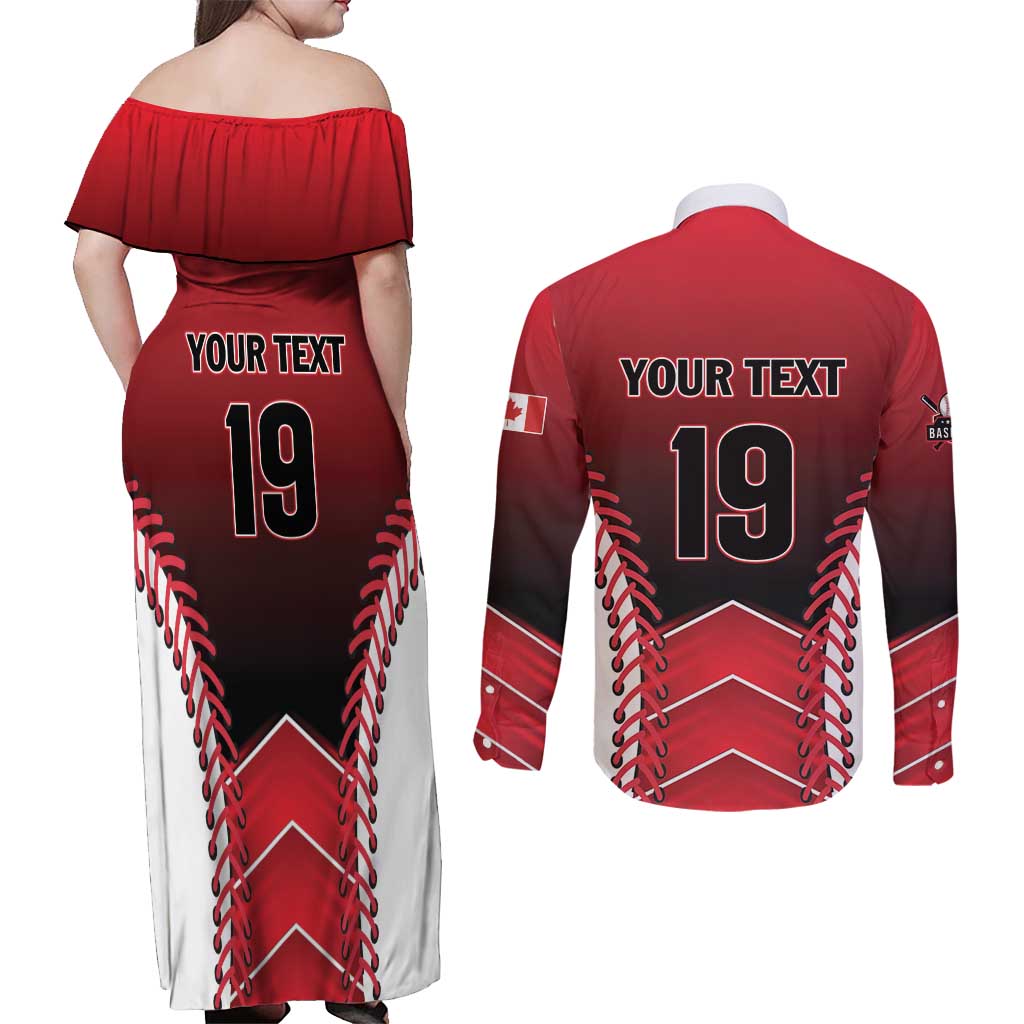 Custom Canada Baseball Couples Matching Off Shoulder Maxi Dress and Long Sleeve Button Shirt Go Champion The Maple Leaf
