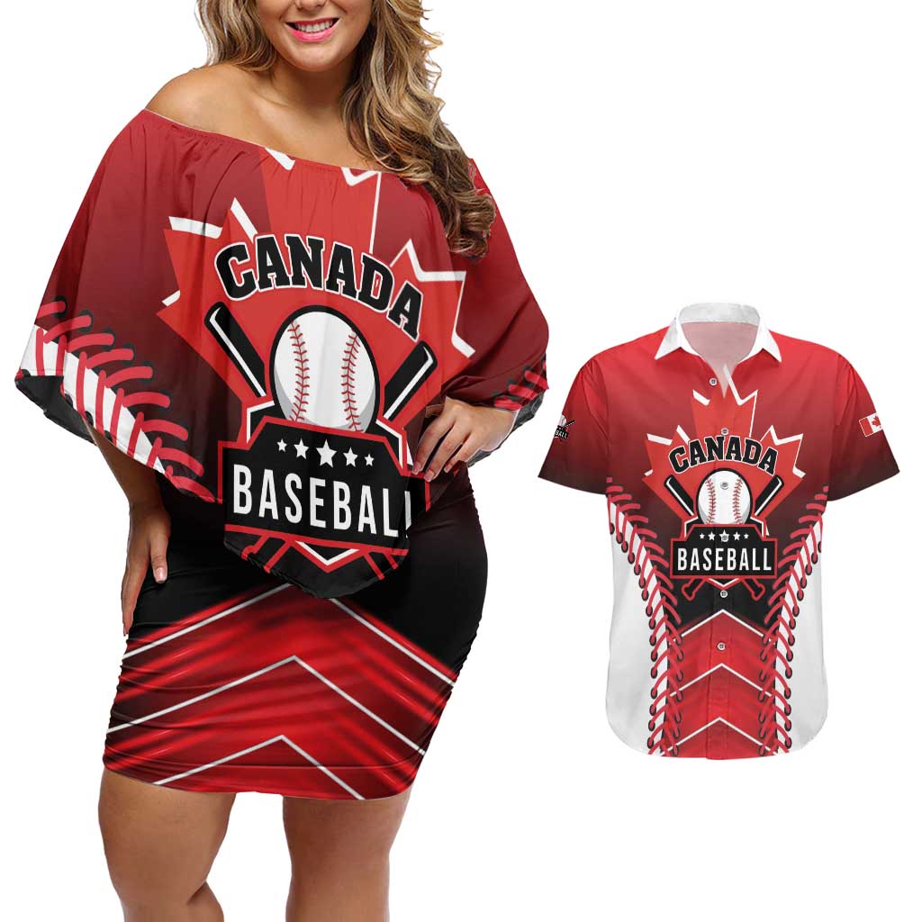 Custom Canada Baseball Couples Matching Off Shoulder Short Dress and Hawaiian Shirt Go Champion The Maple Leaf