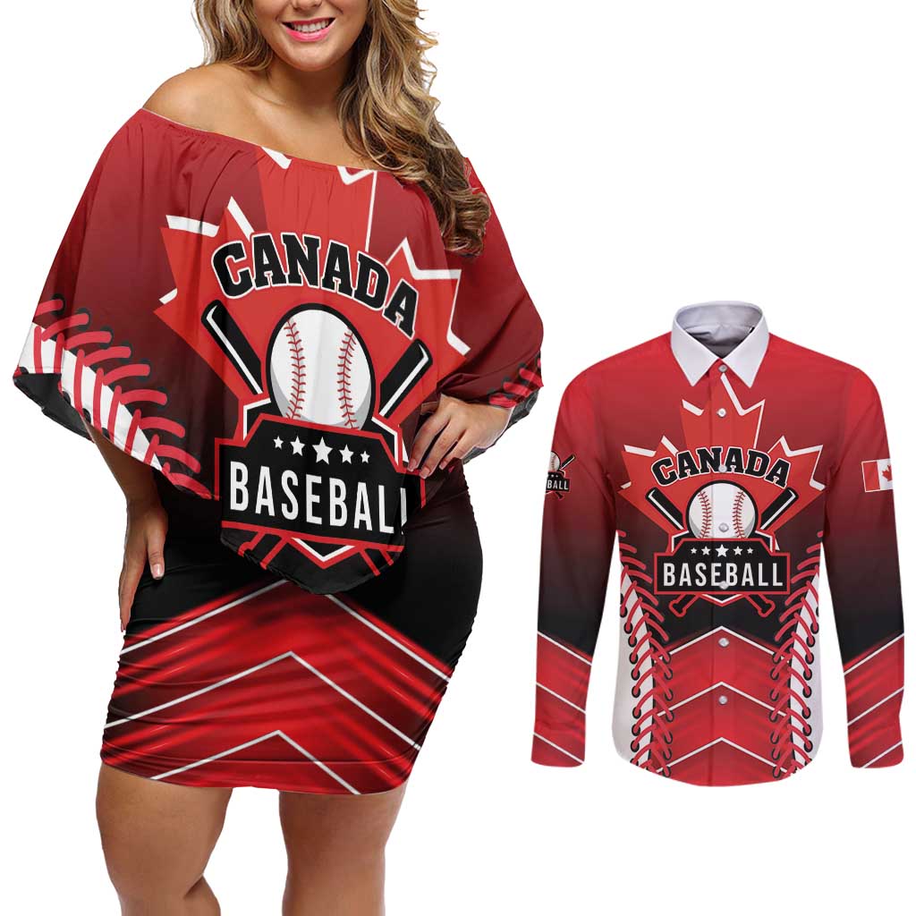 Custom Canada Baseball Couples Matching Off Shoulder Short Dress and Long Sleeve Button Shirt Go Champion The Maple Leaf