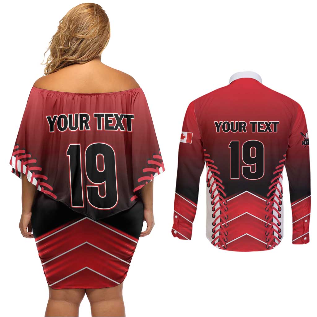 Custom Canada Baseball Couples Matching Off Shoulder Short Dress and Long Sleeve Button Shirt Go Champion The Maple Leaf