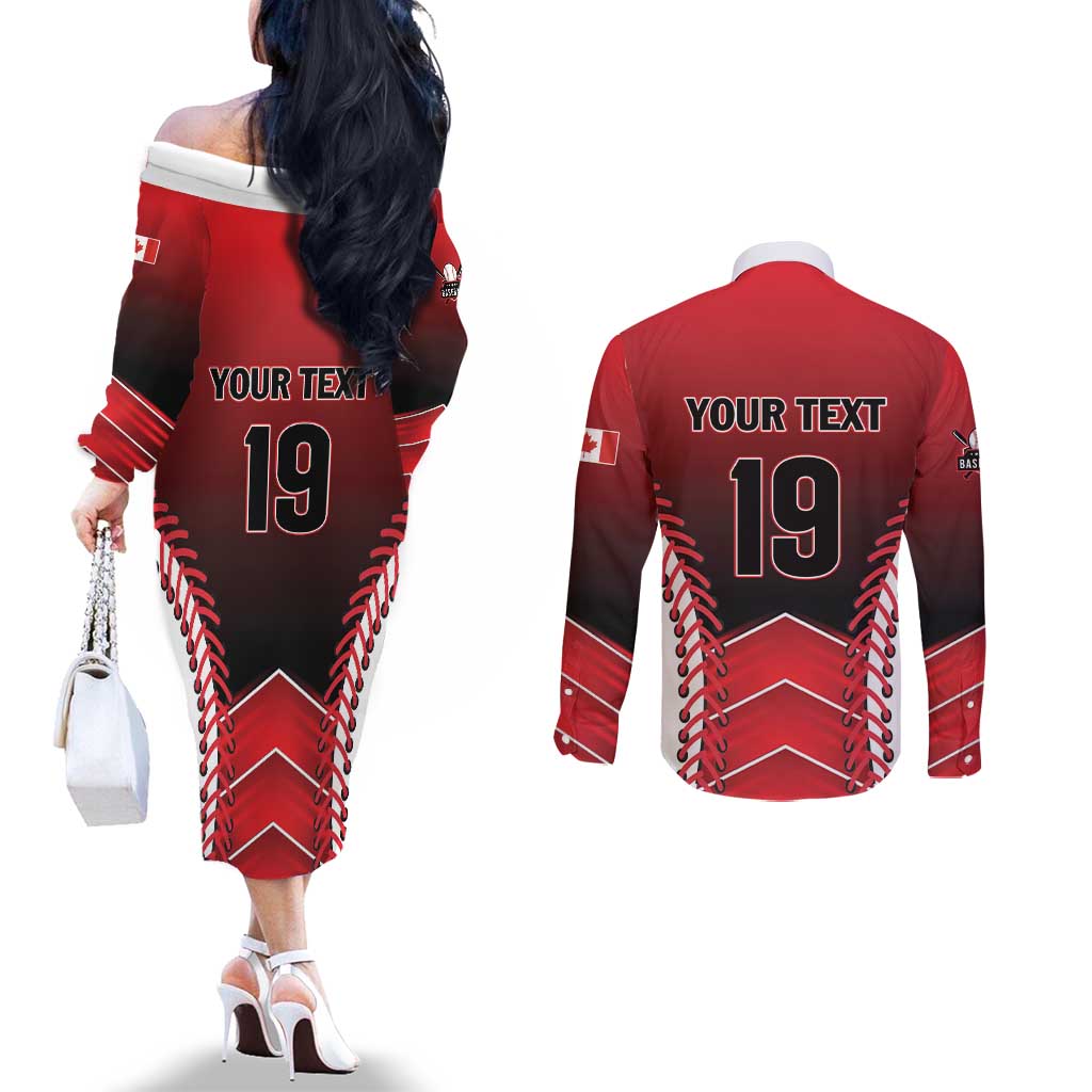 Custom Canada Baseball Couples Matching Off The Shoulder Long Sleeve Dress and Long Sleeve Button Shirt Go Champion The Maple Leaf