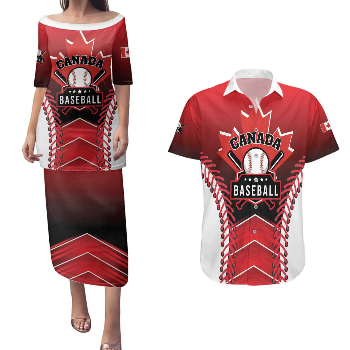 Custom Canada Baseball Couples Matching Puletasi and Hawaiian Shirt Go Champion The Maple Leaf