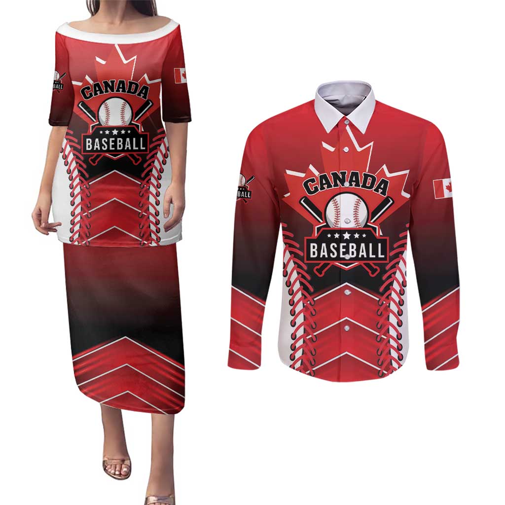 Custom Canada Baseball Couples Matching Puletasi and Long Sleeve Button Shirt Go Champion The Maple Leaf