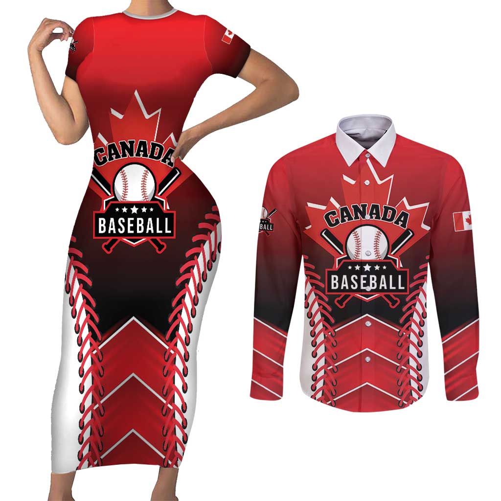 Custom Canada Baseball Couples Matching Short Sleeve Bodycon Dress and Long Sleeve Button Shirt Go Champion The Maple Leaf