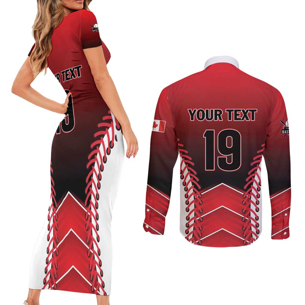 Custom Canada Baseball Couples Matching Short Sleeve Bodycon Dress and Long Sleeve Button Shirt Go Champion The Maple Leaf
