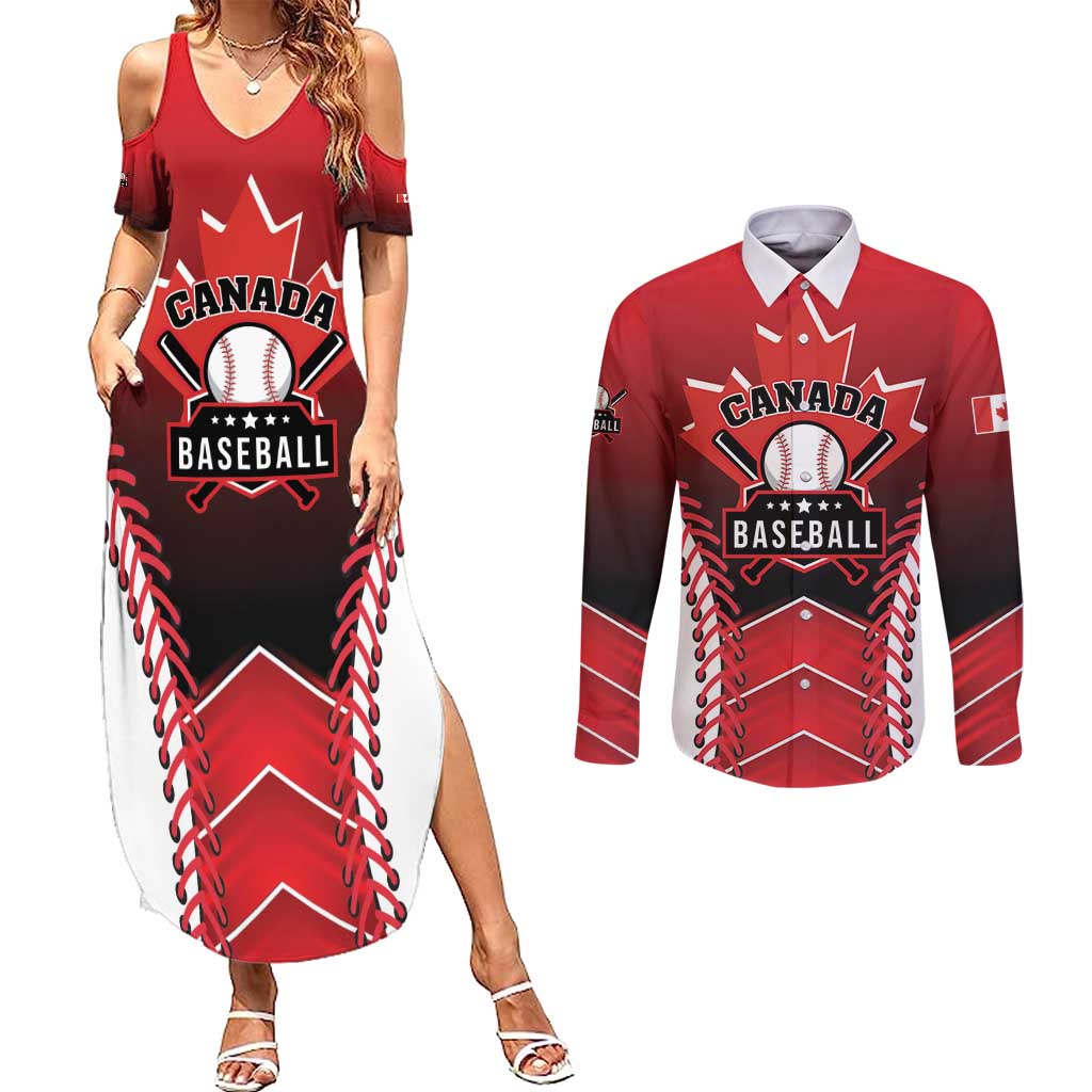 Custom Canada Baseball Couples Matching Summer Maxi Dress and Long Sleeve Button Shirt Go Champion The Maple Leaf