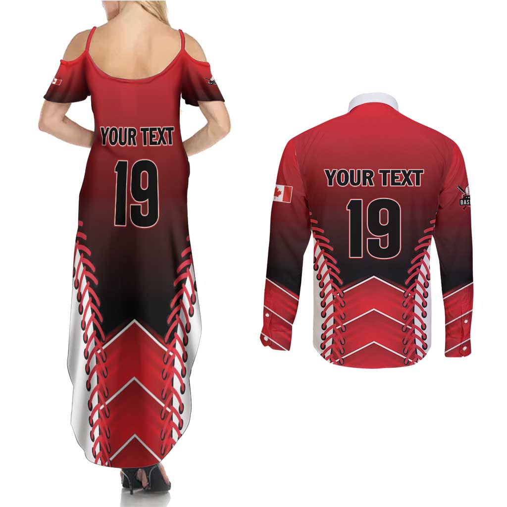 Custom Canada Baseball Couples Matching Summer Maxi Dress and Long Sleeve Button Shirt Go Champion The Maple Leaf