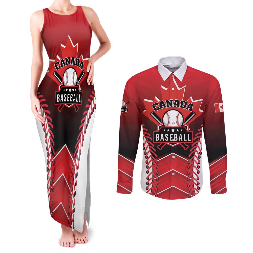Custom Canada Baseball Couples Matching Tank Maxi Dress and Long Sleeve Button Shirt Go Champion The Maple Leaf