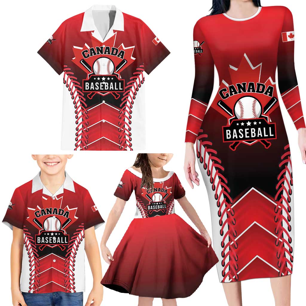 Custom Canada Baseball Family Matching Long Sleeve Bodycon Dress and Hawaiian Shirt Go Champion The Maple Leaf