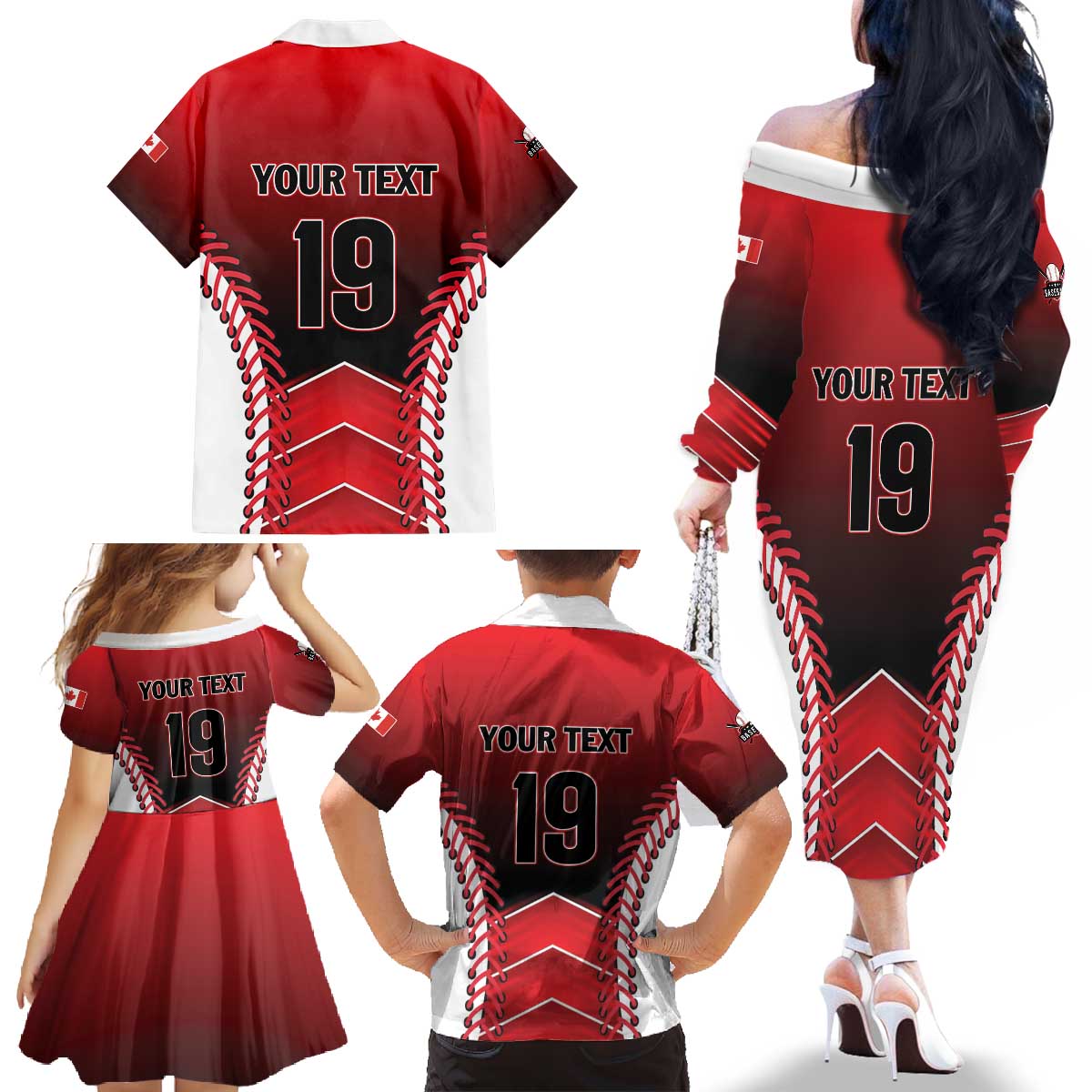 Custom Canada Baseball Family Matching Off The Shoulder Long Sleeve Dress and Hawaiian Shirt Go Champion The Maple Leaf
