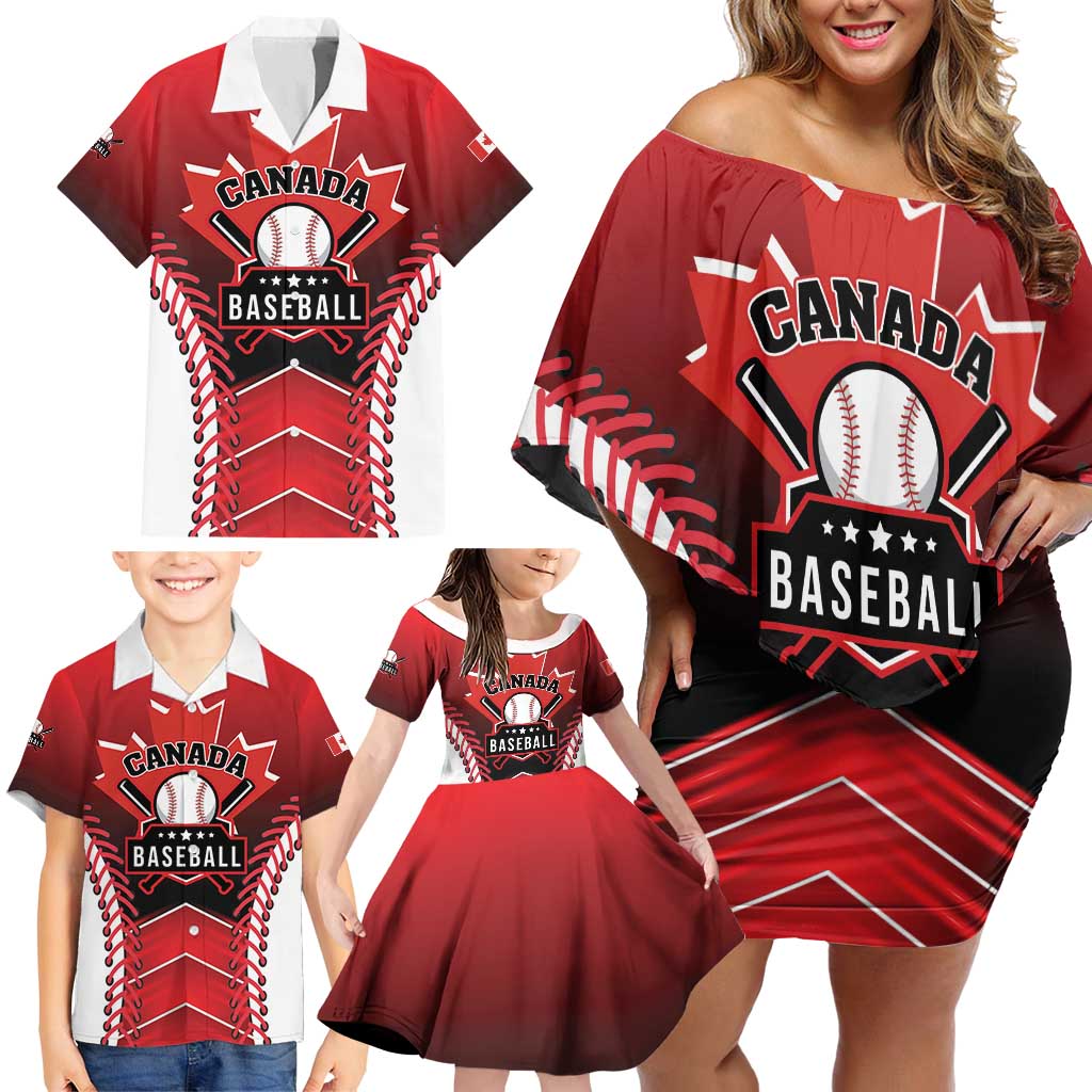 Custom Canada Baseball Family Matching Off Shoulder Short Dress and Hawaiian Shirt Go Champion The Maple Leaf