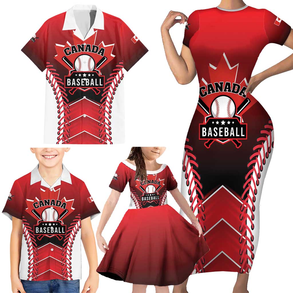 Custom Canada Baseball Family Matching Short Sleeve Bodycon Dress and Hawaiian Shirt Go Champion The Maple Leaf