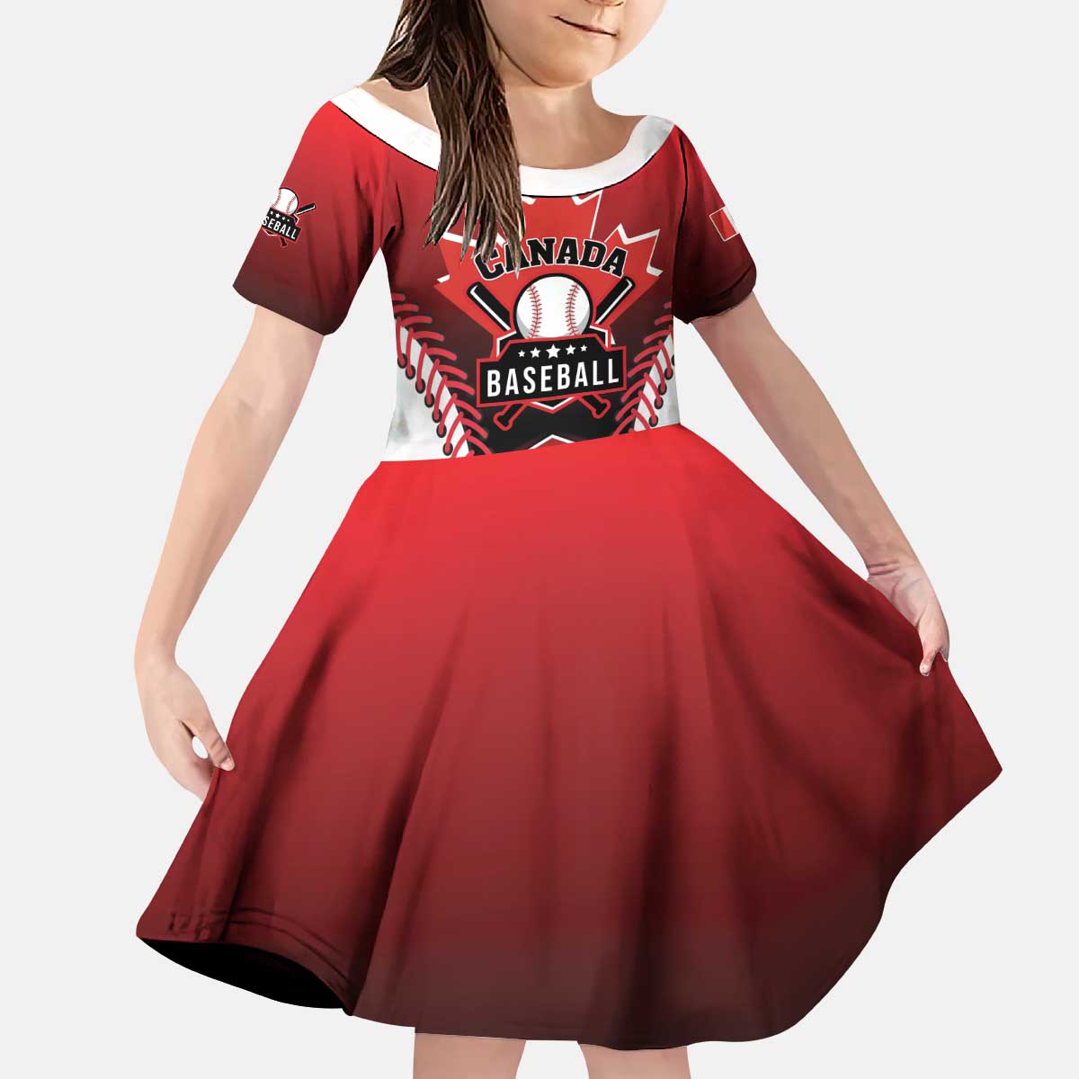 Custom Canada Baseball Kid Short Sleeve Dress Go Champion The Maple Leaf