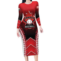 Custom Canada Baseball Long Sleeve Bodycon Dress Go Champion The Maple Leaf
