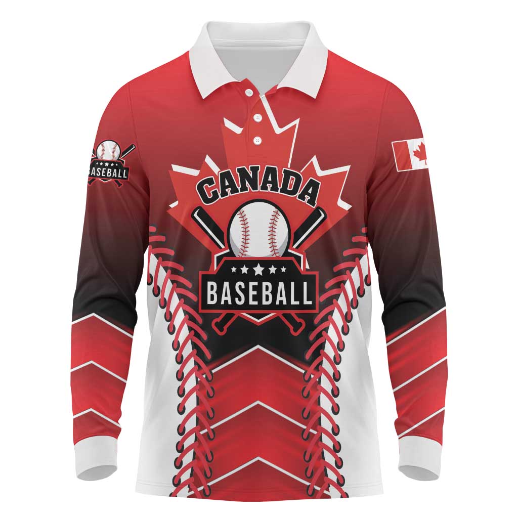 Custom Canada Baseball Long Sleeve Polo Shirt Go Champion The Maple Leaf