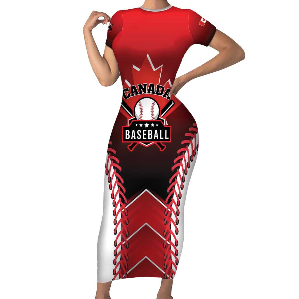 Custom Canada Baseball Short Sleeve Bodycon Dress Go Champion The Maple Leaf