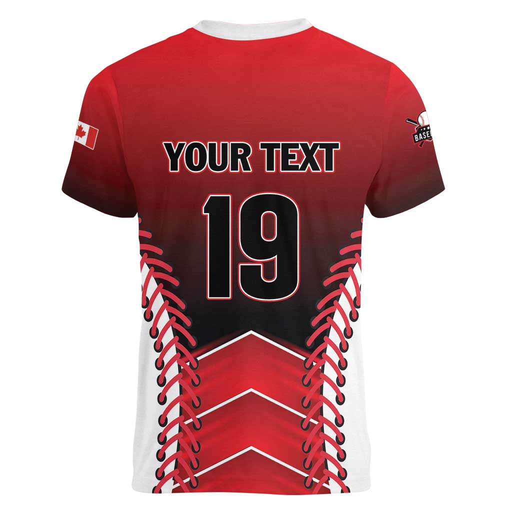 Custom Canada Baseball Women V-Neck T-Shirt Go Champion The Maple Leaf