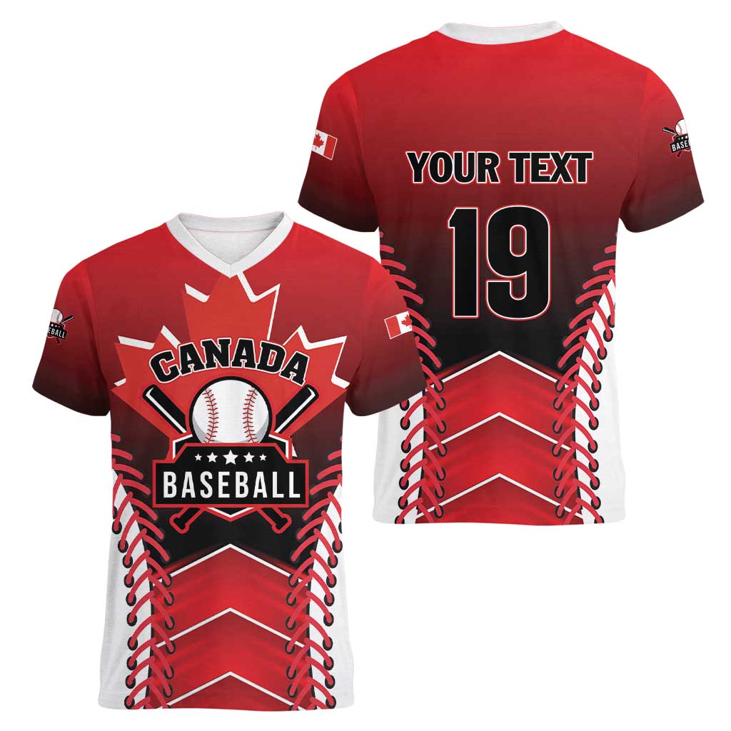 Custom Canada Baseball Women V-Neck T-Shirt Go Champion The Maple Leaf